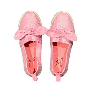 Kids Slip-On Sneakers Pink Glitter Bow — TOMS Alpargata — 2Y